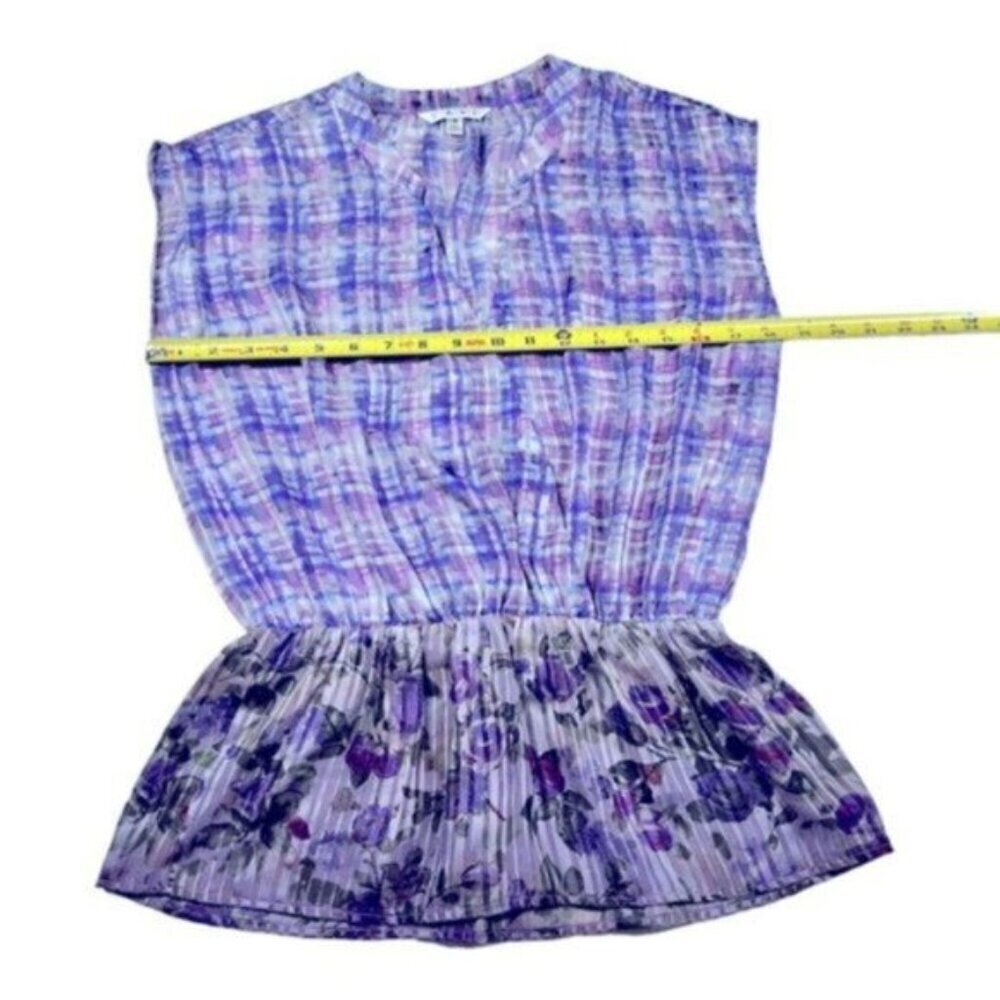 CAbi | Women's Purple Gingham Ombré Floral And Plaid Print Top Size Small - Picture 7 of 10